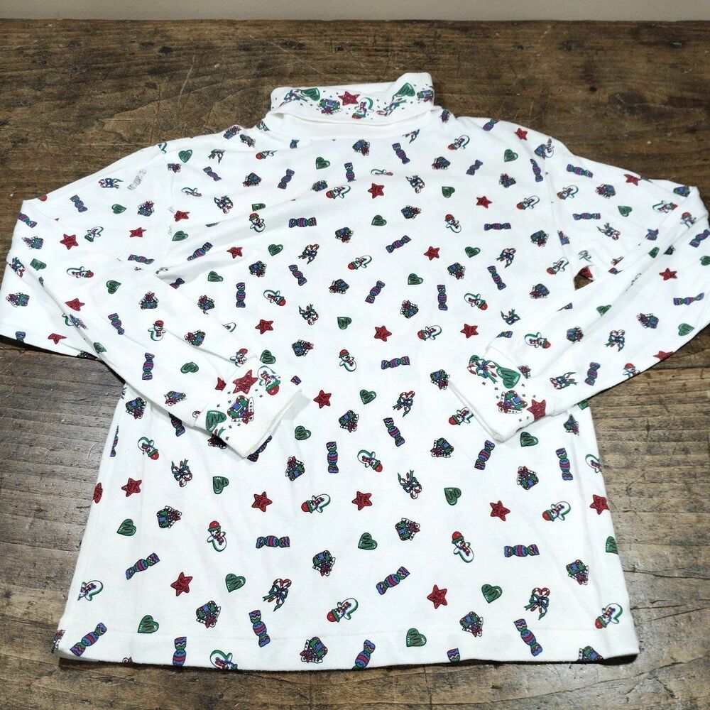 Vintage FE Design Christmas White Turtleneck Small Snowman Candy Cane READ